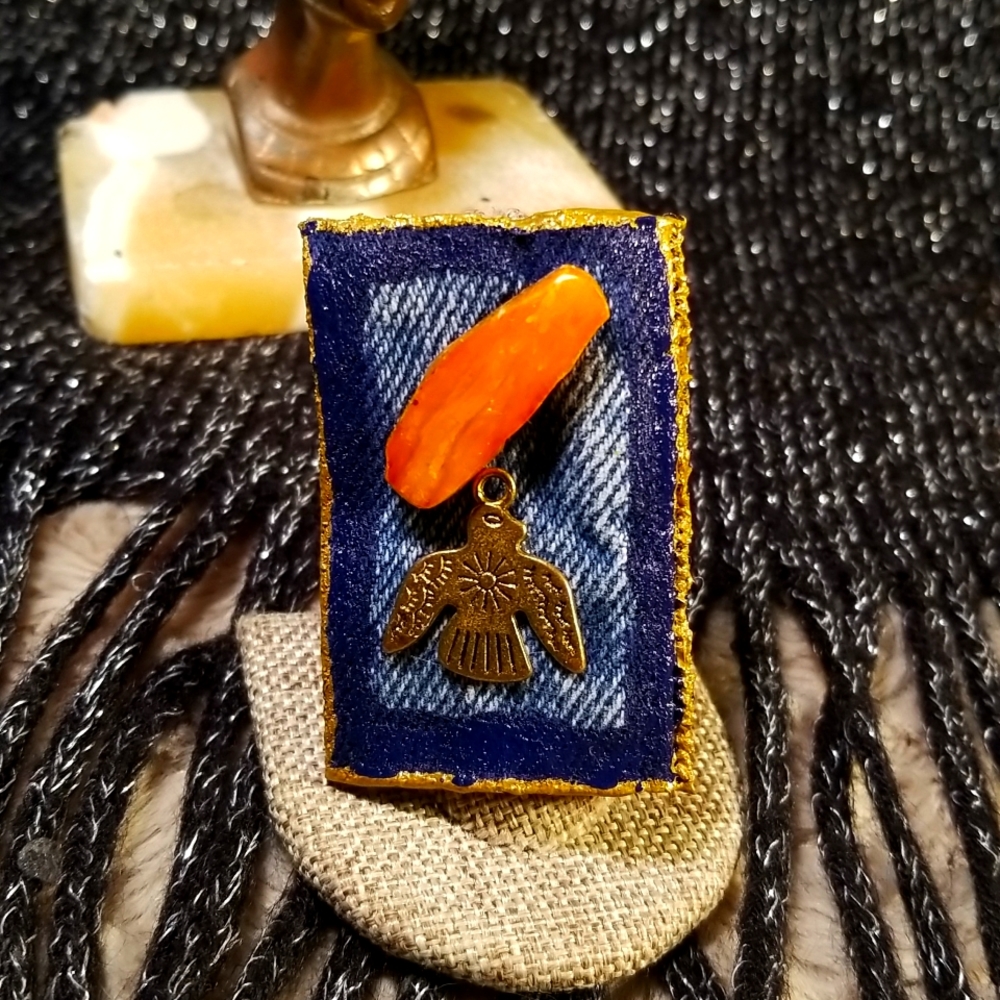 Phoenix Bird denim fabric charm fashion ring